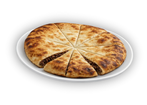 Į trikampes riekes supjaustytas įdarytas paplotis su tamsiu maltu įdaru, patiektas baltoje