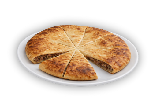 Įdarytas paplotėlis, supjaustytas į aštuonias trikampes riekeles